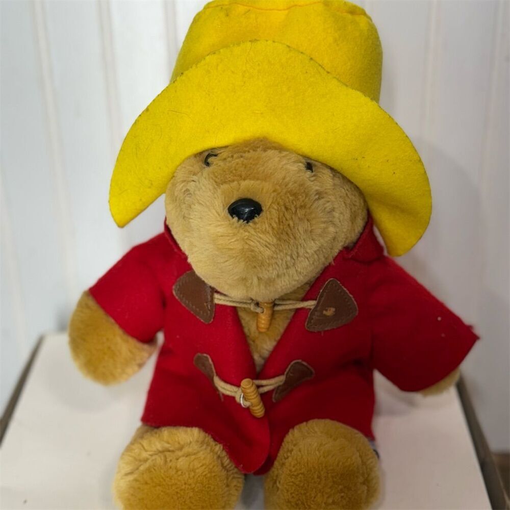 Vintage Sears Paddington Bear Plush Toy 12” Red Coat Yellow Hat 1980 Collectible - Picture 2 of 4